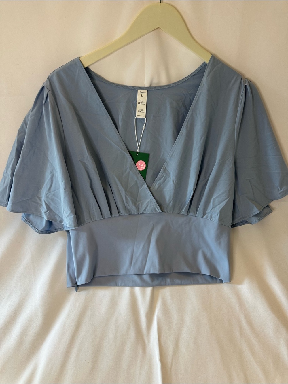 HALARA Light Blue V-Neck Flutter Crop Top